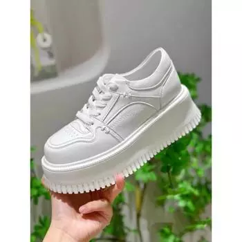 Leather thick-soled heightening little white shoes women s summer and autumn new versatile skirt muffin shoes board shoes 35 белый