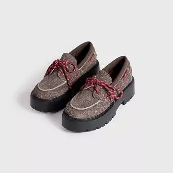 Leather thick-soled muffin women s autumn and winter new retro round head lace-up thick-heeled small leather shoes 35