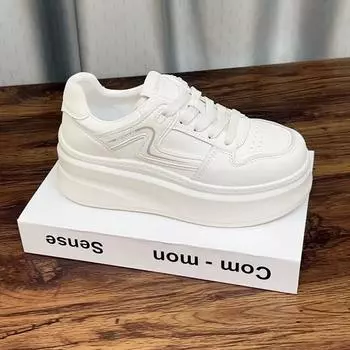 Leather thick-soled white shoes women s summer and autumn new lightweight and versatile student casual board shoes 35