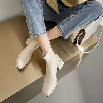 Leather thin boots women s Korean version square head short boots all cowhide versatile short boots retro 2025 autumn and winter new 34