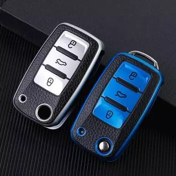 Leather TPU Car Key Case Cover Fob Shell For VW Volkswagen Polo Tiguan Passat Golf MK Jetta For Skoda Kodiaq Superb Octavia Seat серебряный