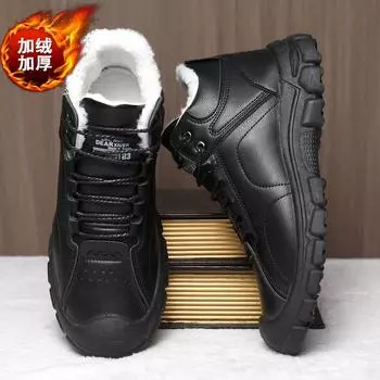 Leather velvet thickened cotton shoes men s comfortable and versatile PU business and leisure single shoes middle-aged fashion soft-soled leather sh 39