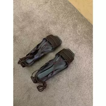 Leather version retro open-toed strap sandals women s summer wear lace-up shoes beach casual one-word with sandals 35