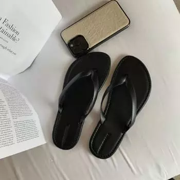 Leather version~ ro * toe flip-flops shoes women s summer wear new minimalist casual seaside beach sandals 35