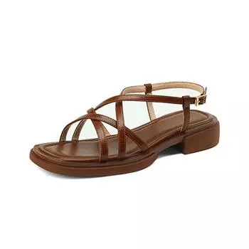 Leather version~ Sandals women s thick soles are beautiful and not tiring, summer with skirts and cross-strapped shoes 35