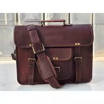 Leather Vintage Large Messenger Shoulder Laptop Bag Briefcase Men s 15 x 11 x 4 in
