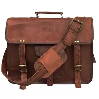 Leather Vintage Messenger Shoulder Men s Satchel Laptop Business Briefcase Bag 16 x 12 x 5 in