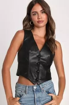 Кожаный жилет классический черный женский жилет из натуральной овчины в стиле вестерн на пуговицах S чёрный