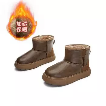 Leather warm snow boots women s 2025 winter new fashion short tube versatile short boots women s platform retro Martin boots 35