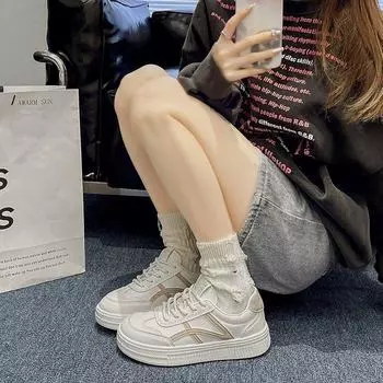 Leather white shoes women s casual fashion versatile spring 2024 new flat shoes women s Korean version sports shoes 35 синий