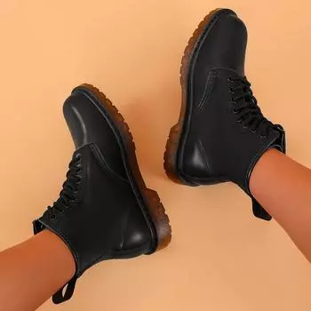 Leather Women Ankle Boots Outdoor British Style Casual Shoes Designer Work Boots Classic Lady Motorcycle Boots 36 чёрный