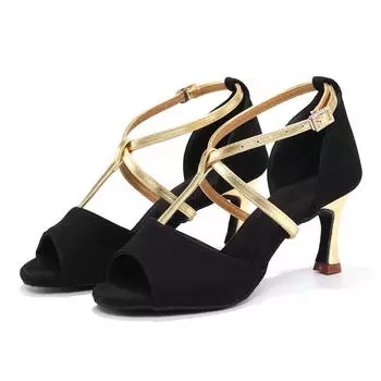 Leather Women Modern Dance Shoes Peep Toe Latin Dance Shoes Ladies Party Ballroom Standard Shoes Heeled 7cm 34