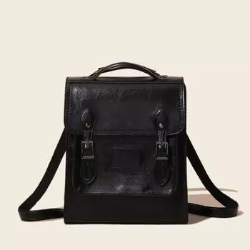 Leather Women s Bag Oil Wax Cowhide Backpack Women s Retro Versatile British College Wind Large Capacity Backpack