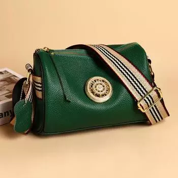 Кожаная женская сумка Простая наплечная сумка-мессенджер Первый слой коровьей кожи Широкий плечевой ремень Модная сумка белый