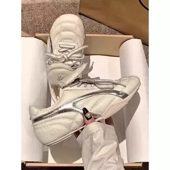 Leather women s new spring women s shoes retro flat-bottomed flip-top casual sports white shoes 35