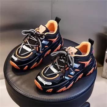 Leather women s shoes ins trendy shoes 2025 new Internet celebrity spring sports shoes casual high heels comfortable heightening dad shoes 35