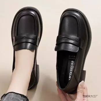Кожаные женские туфли-лоферы черного цвета в британском стиле, маленькие кожаные туфли на мягкой подошве, универсальные, повседневные, одинарные, Ruini 35