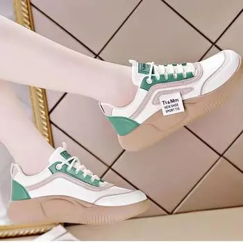 Leather women s shoes, new soft soles are not tired, thick soles are non-slip, sports and leisure, trendy board shoes are comfortable and versa 36 бежевый