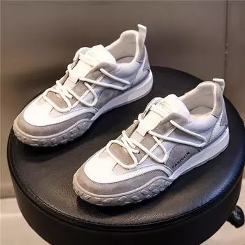 Leather women s shoes spring 2025 new flat-bottomed casual versatile sports white shoes fashion running single shoes women s tide 35