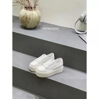 Leather women s shoes summer new fashion thick-soled versatile small height increase sports little white board shoes 35 белый