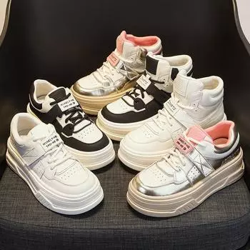 Кожаные женские туфли белого цвета, повседневные кроссовки Muffin на толстой подошве, обувь Bread 34 белый