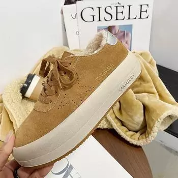 Leather women s velvet winter new versatile non-slip platform casual sports shoes 35