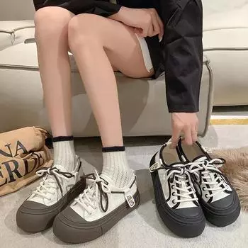 Leather Women Thick Sole Small White Shoes Low Top Lace Up Korean Two Wear Casual Board Shoes Platform Shoes 2024 35