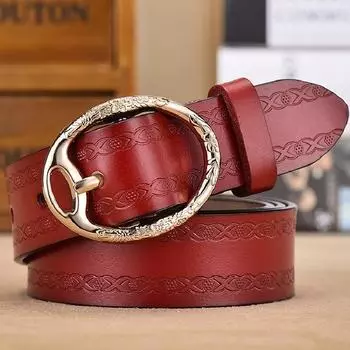 Leather Womens Genuine Belt Antique Alloy Buckle Style Dresses Pants Decoration 105cm