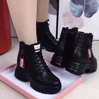 Leather wool snow boots fur integrated fleece thermal cotton boots winter Martin boots women s inner heightening thick-soled leather boots 34