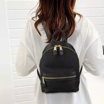 Leather Zipper Backpack, Black Top-grain Leather Backpack for Women, Travel Storage Bag, Female Student Hand Bag, Shoulder Bag