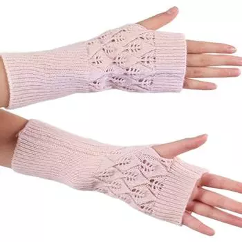 Leave Cycling Anti-UV Half Finger Gloves Women Mittens Fingerless Gloves Knitted чёрный