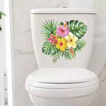 Листья Цветок Наклейка на унитаз Съемная Самоклеящаяся Водонепроницаемая ПВХ Гостиная Ванная Комната Настенное Искусство Цветочное Украшение Крышки Туалета