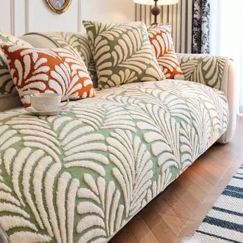 Leaves Jacquard Plush Sofa Covers Mat Winter Thicken Plush Couch Cover Non-slip Dust-proof Sofa Towel for Living Room Home Decor A 70x70