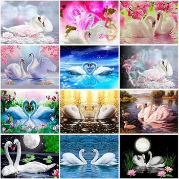 Лебедь Животные DIY 5D алмазная живопись вышивка крестиком полная круглая мозаика Алмазная вышивка горный хрусталь домашний декор подарок на праздник Full Round 20x30CM