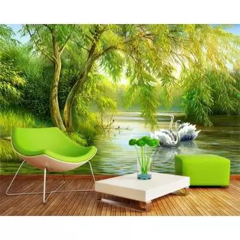 Лебединое озеро 3d фреска лес обои гостиная спальня фон настенная фреска 200 cm(W) x 140 cm(H)