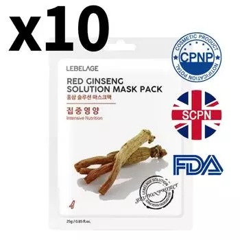 Lebelage Маска-пакет с раствором красного женьшеня (10 листов) – Восстанавливающие и омолаживающие маски для лица