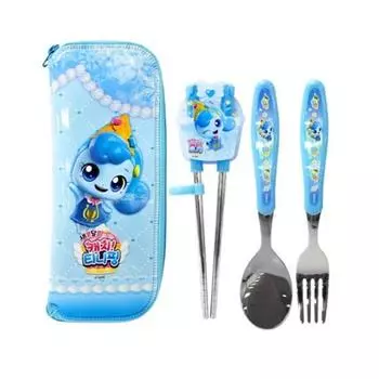Leburn Domestic Sweet and Sour Catch Tiniping Полный набор ложка + вилка + палочки для еды с исправленной формой, популярный персонаж в Корее