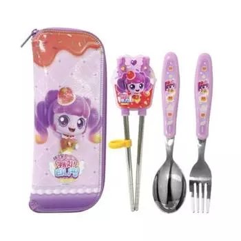 Leburn Domestic Sweet and Sour Catch Tiniping Полный набор из ложки + вилки + исправленных палочек для еды Soft Ping, популярный персонаж в Корее