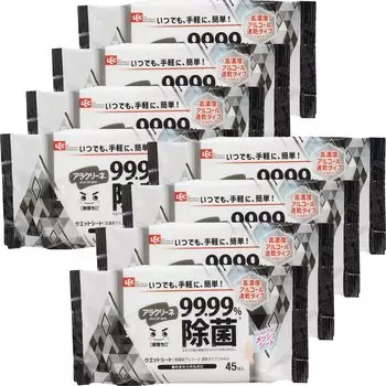 LEC Alacrine Высококонцентрированный спирт содержит дезинфицирующие влажные простыни 45 листов x 8 Сделано в Японии Быстросохнущий тип Быстро дезинфицирует личные вещи белый