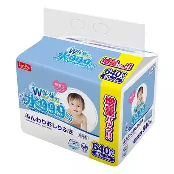 LEC Pure Water Baby Care Пушистые детские салфетки 80 листов x 8 шт. Коллаген Экстракт листьев персика Двойные увлажняющие ингредиенты Слабокислотный Произведено в белый