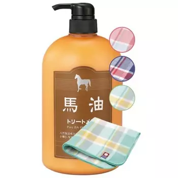 Лечебный флакон с конским маслом Azuma Shoji 1000 г [включает носовой платок-полотенце Imabari] (Клетчатый узор)