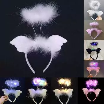 Led Angel Halo повязка на голову венок с перьями повязка для волос вечерние аксессуары для косплея
