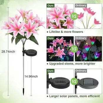 LED Artificial Lily Solar Flower Light Lawn Ground Plug-in Lights Waterproof Garden Landscape Light for Patio Yard Pathway Decor