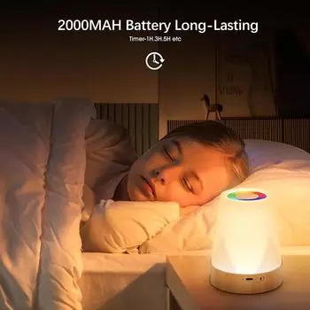 LED Bedside Lamp Touch Dimmable,1500 mAh Battery 13-Color Table Light, Wireless Night Lights with Timing Function for Bedroom L White
