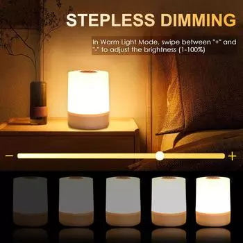 LED Bedside Night Light 3 Colors Dimming Bedside Lamp USB Rechargeable Night Light Eye Protection Touch Sensor Lamp for Bedroom белый