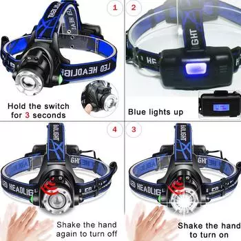 LED Body Motion Sensor Headlamp USB Rechargeable Headlight Waterproof Induction Head Lamp Powerful Zoomable Head Torch T6-8000LM