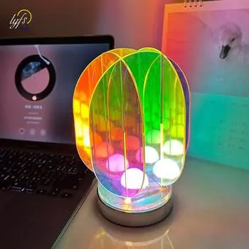 LED Bright Color Acrylic USB Table Lamp Bedroom Room Game Room Decor Night Lamp Desk Geometric Decorative Indoor Table Lamp Gift 10X20.5 CM
