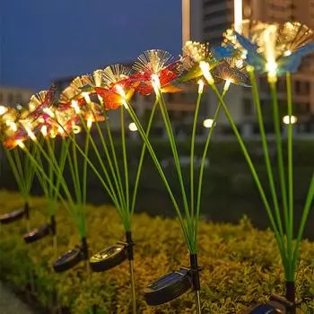 LED Butterfly Solar Fiber Optic Light Waterproof Rechargeable Outdoor GardenGround Lawn Light Landscape Decoration Solar Light 6 hends