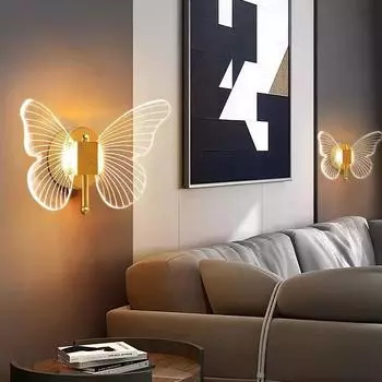 LED Butterfly Wall Light 3-Color Background Adjustment For Indoor Bedroom Wall Mount Lamp Living Room Hallway Light Decor 3 light colors