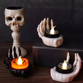 LED Candlesticks Lamp Halloween Electronic Candle Palm Rest Night Light Battery Powered For Halloween Party Decor Supplies 1pc